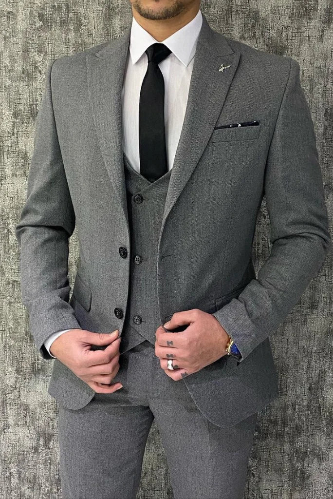 three piece grey stylish suit for men-Front 