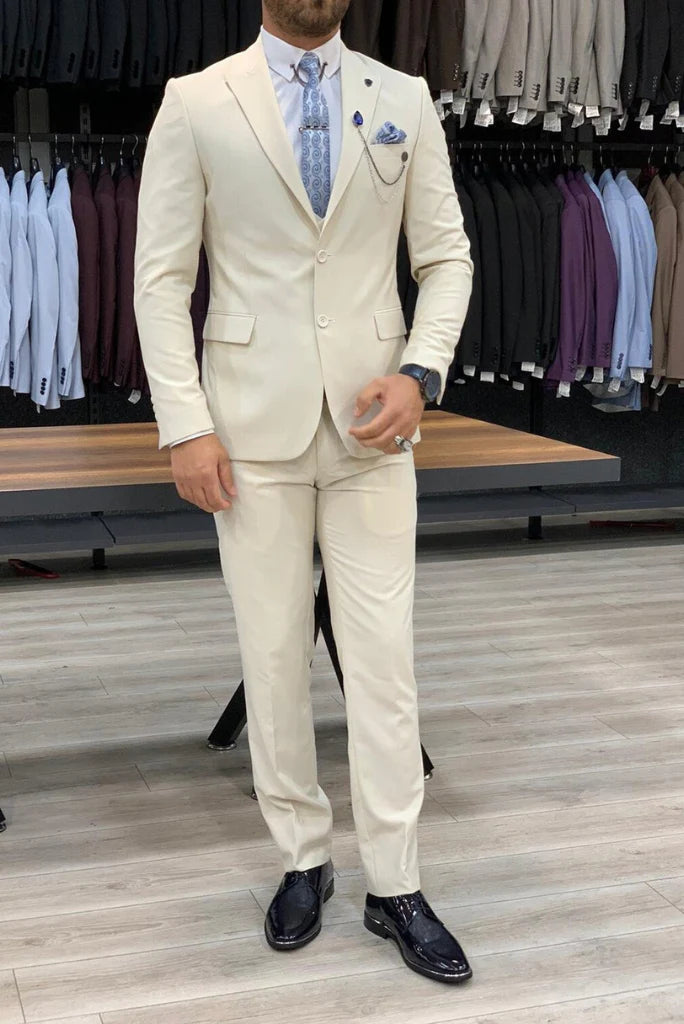 mens off white groomsmen suit-Front