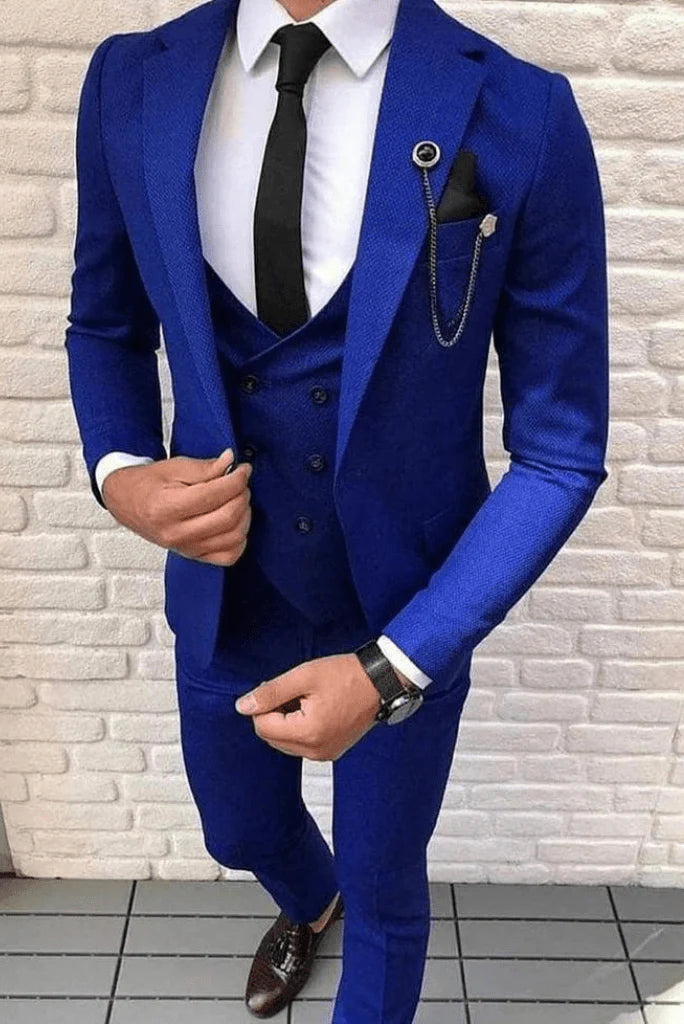 Men Royal Bule Three Piece Wedding Groom Suits (Front)