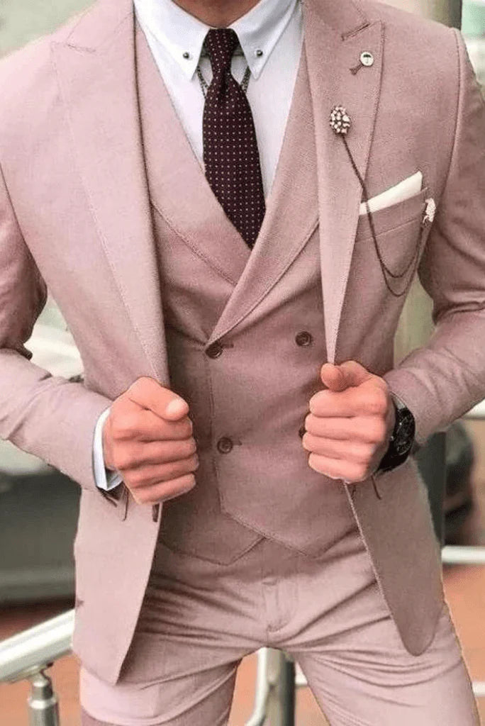 Men Rose Pink Three Piece Suit | Stylish Wedding and Groom Attire