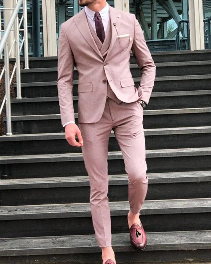 Men Rose Pink Three Piece Suit | Stylish Wedding and Groom Attire