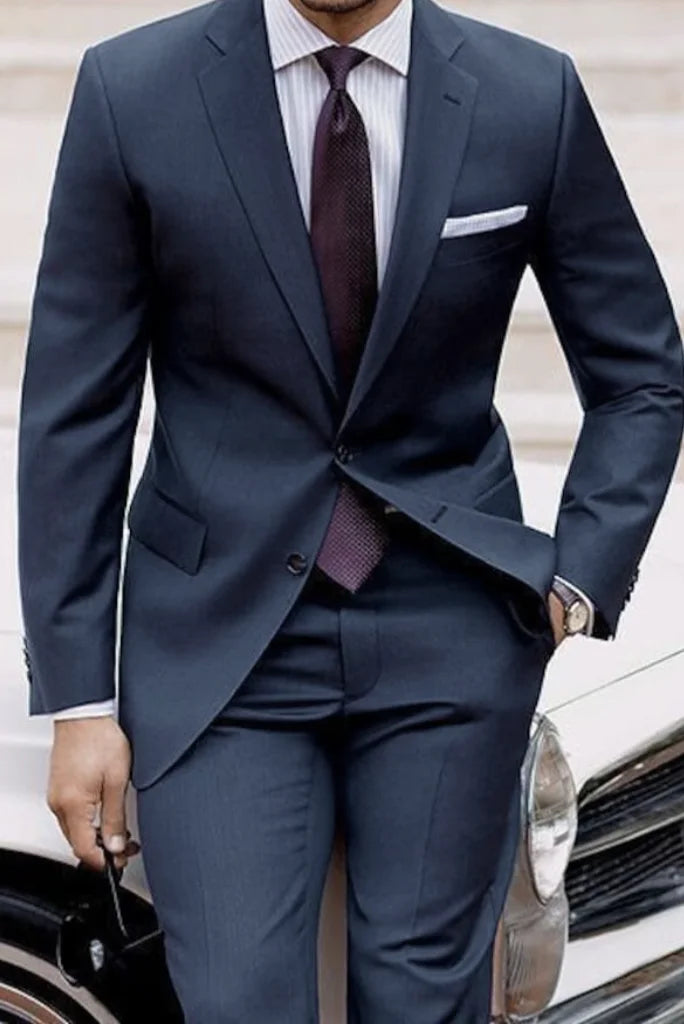 Men navy blue suit-front