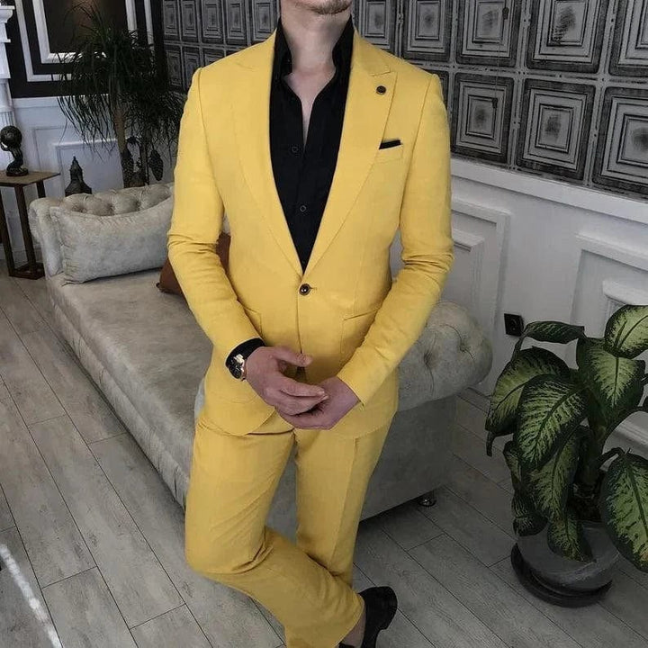 Men yellow two piece suit-Front