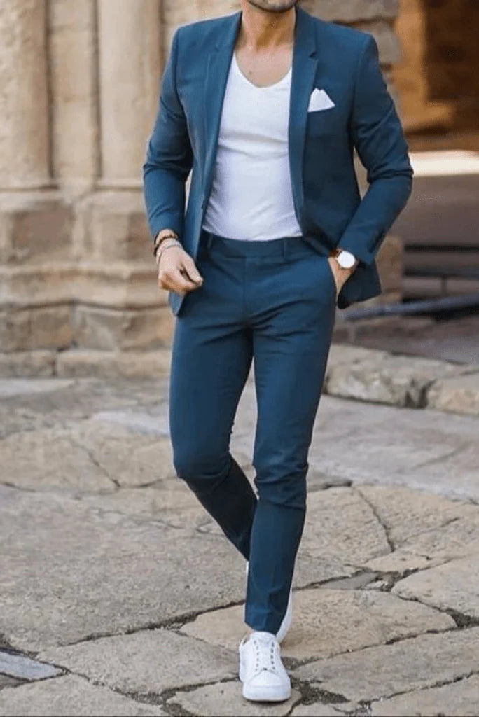 Men blue two piece suit-front