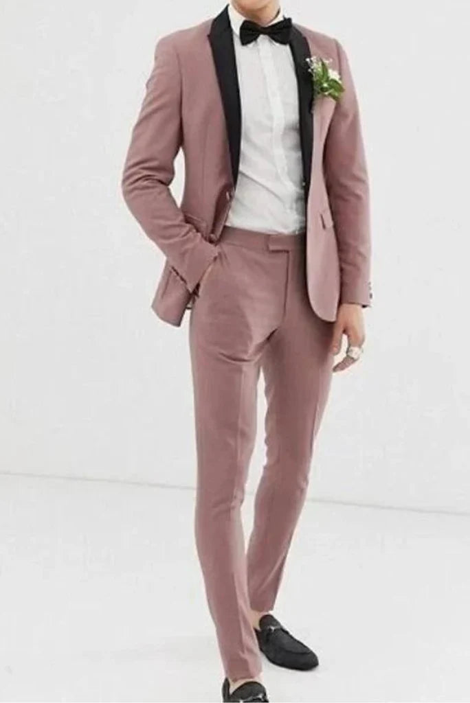 Men rose pink two piece suit-front