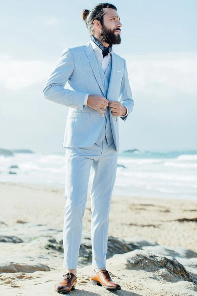 sky blue wedding luxury suit for men -Front