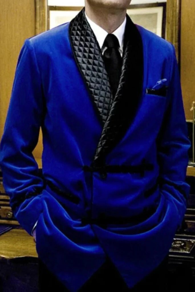 men blue smoking jacket-Front