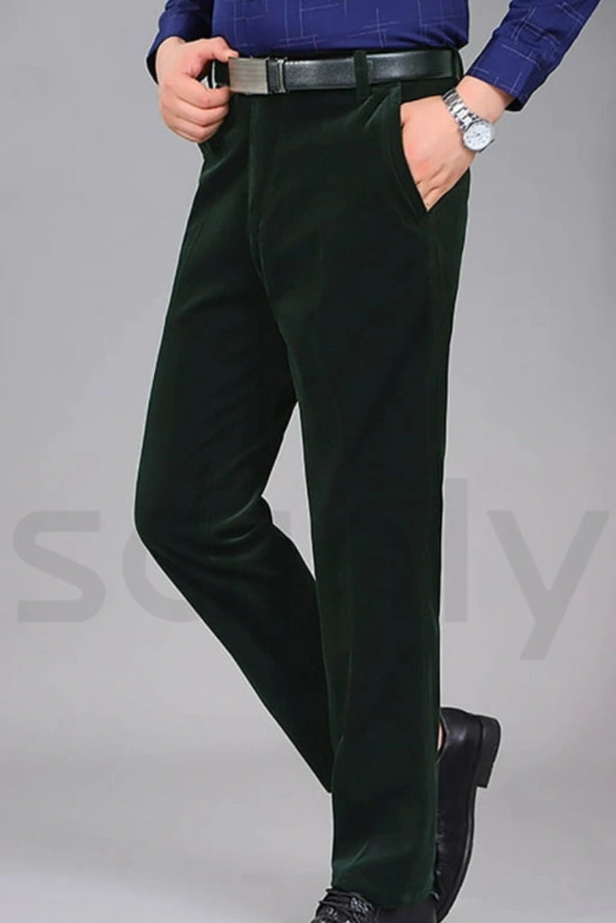 Trendy men’s emerald green velvet pants for cocktail party-side